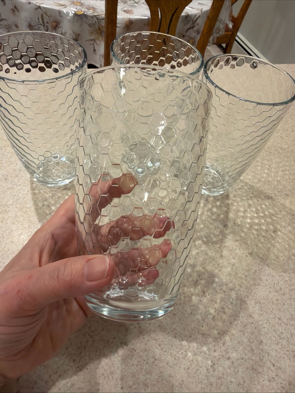 Vintage Pasabuhce Clear Hex-Pattern Glass 5.5 in Tumblers - Set of 4 honeycomb - Picture 12 of 15